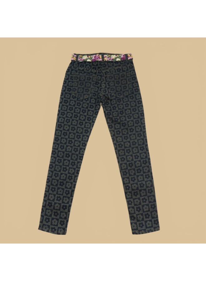 MARWAN AOP Girls Long Pant with Contrast Waist Belt Cotton Spandex 6 to 16 Years - Image 2